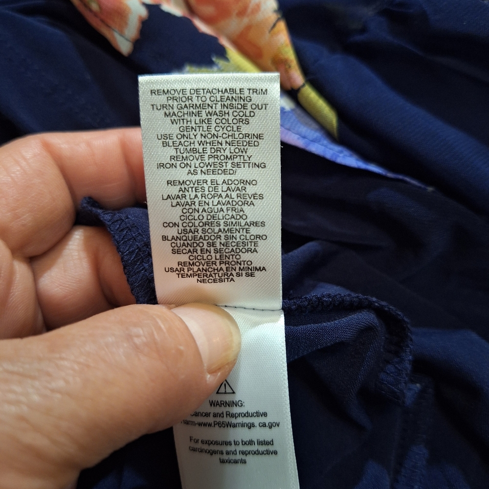 Sandra Darren Navy Dress with Floral Kimono Style Sheer Jacket - Picture 15 of 16